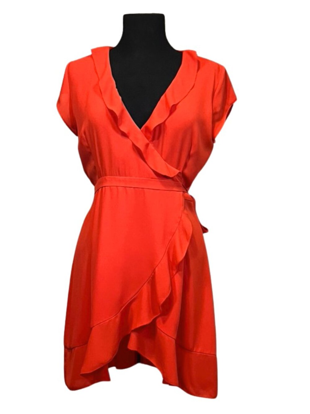 Aritzia Sunday Best Savoy Ruffle Wrap Mini Dress Red Orange 4